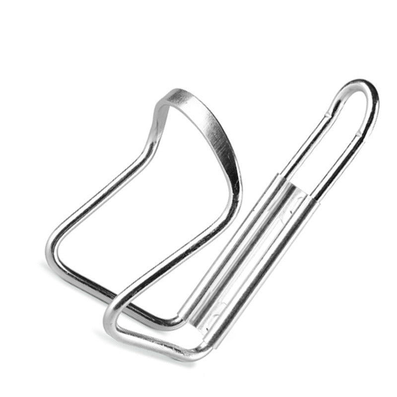 Silver aluminium bicycle bottle cage on a white background