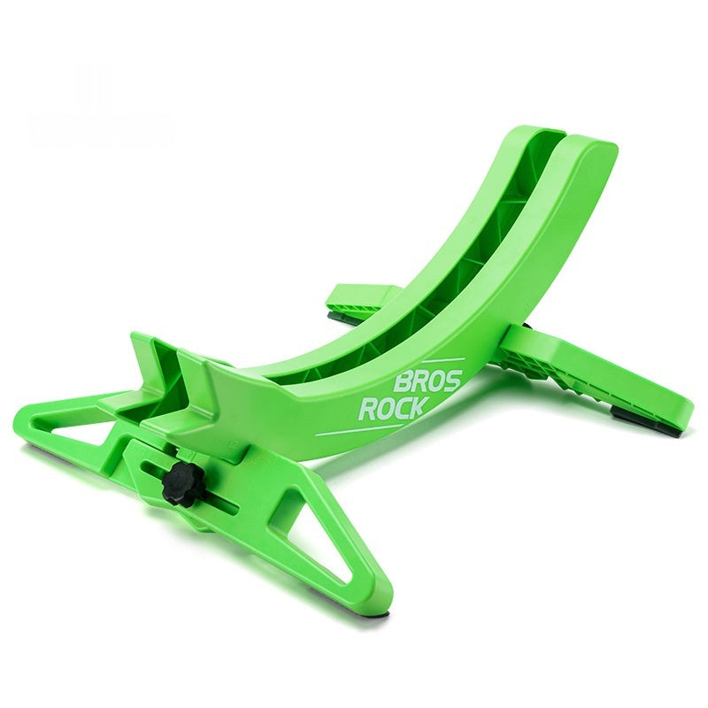 Green bike stand with 'ROCK BROS' branding on a white background