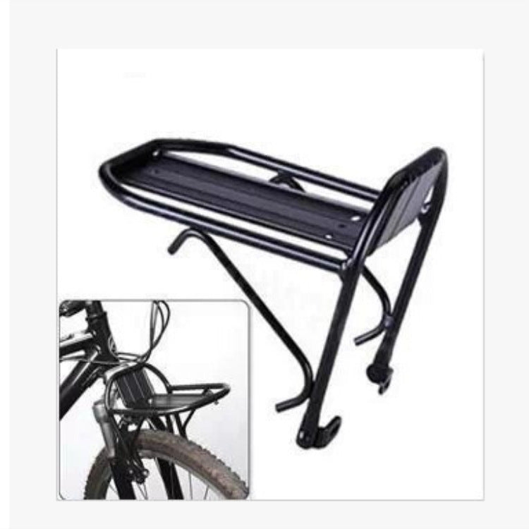 Black aluminium front bike rack on a white background
