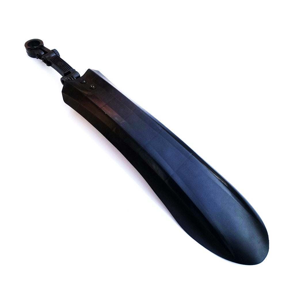 Black detachable rear bicycle mudguard on a white background