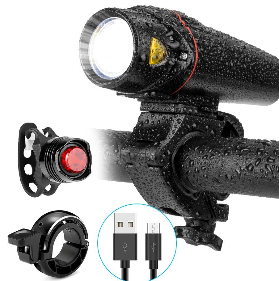 Bicycle light system with USB cable on a white background