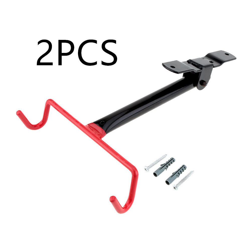 Black and red metal bike rack with screws on a white background