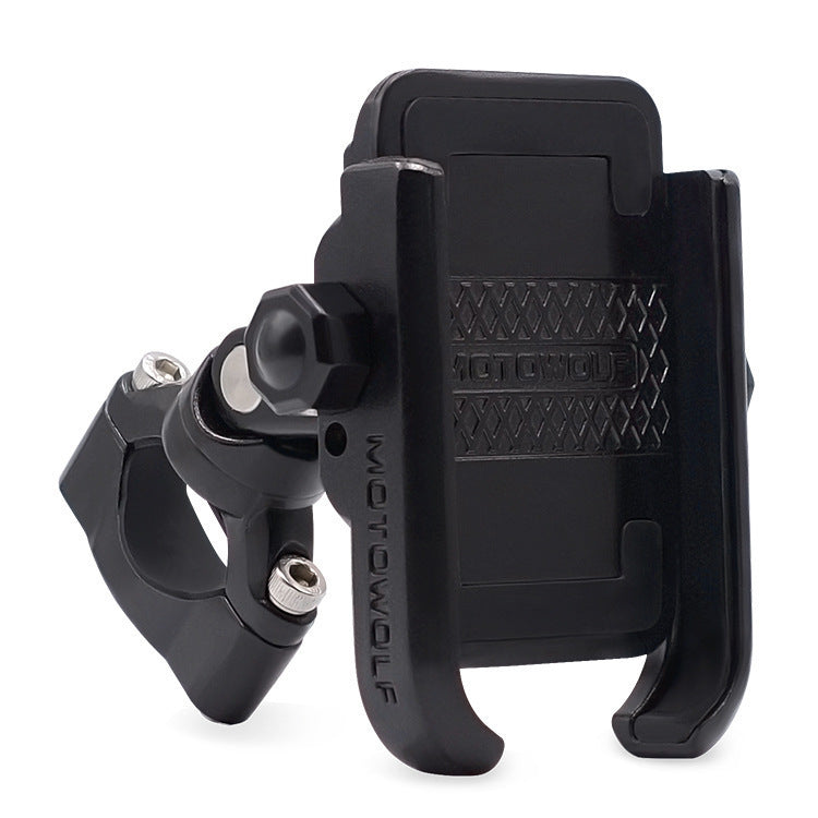 Black bicycle phone mount with 'Motowolf' branding on a white background