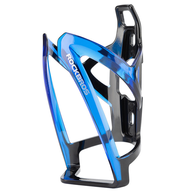 Blue and black bicycle bottle cage with 'ROCKBROS' branding on a white background