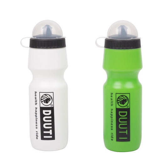 Two 700 ml Bicycle Water Bottles, one white and one green, with DUUT1 branding on a white background.