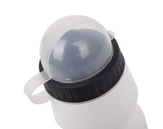 White 700 ml Bicycle Water Bottle with a black cap and gray lid on a white background