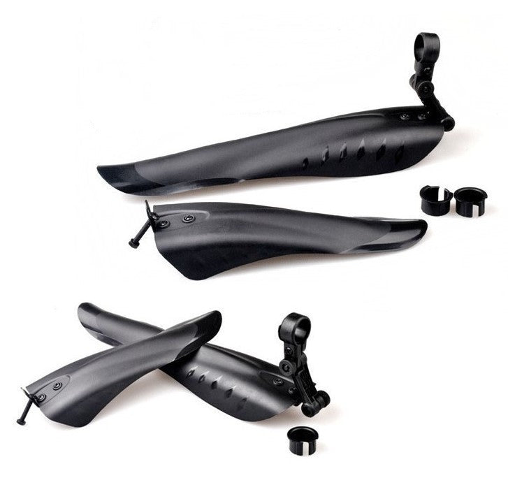 Two pairs of black Adjustable Bicycle Mudguards on a white background