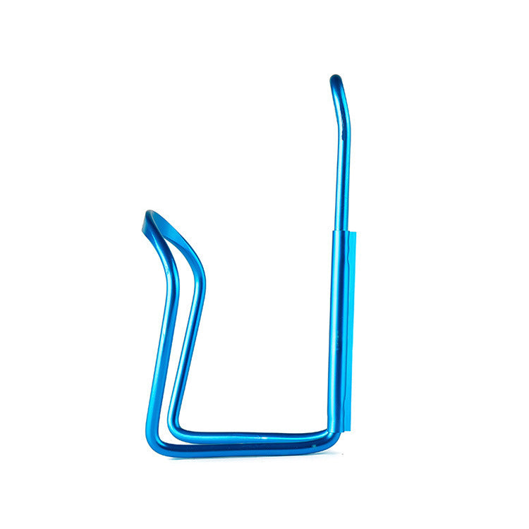 Blue aluminium bicycle bottle cage on a white background