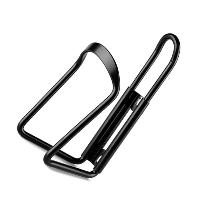 Black aluminium bicycle bottle cage on a white background