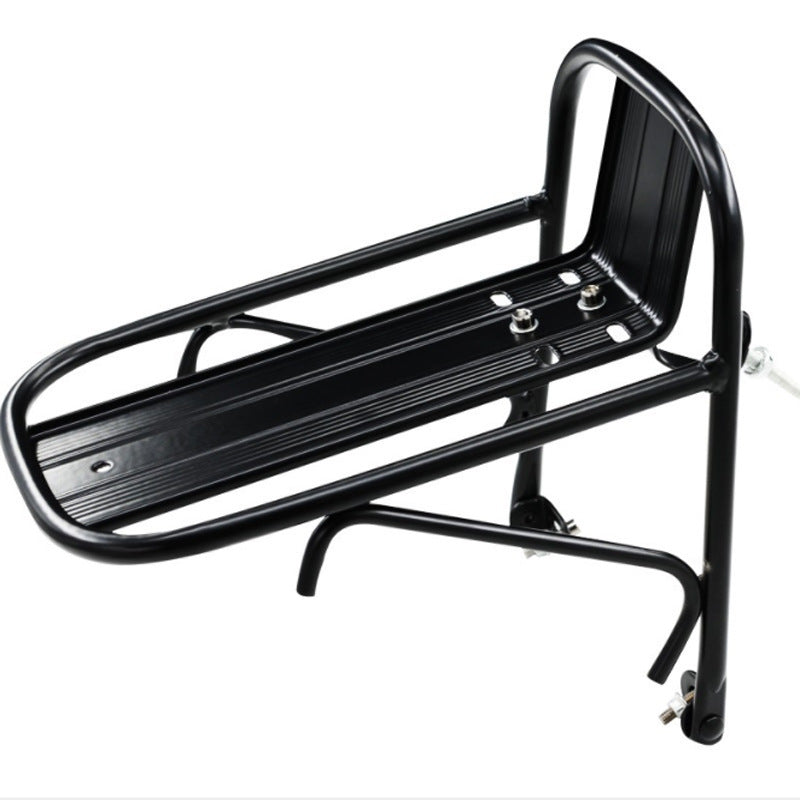 Black aluminium front bike rack on a white background