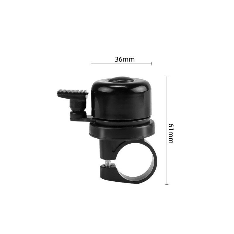 Black bicycle bell with measurements on a white background