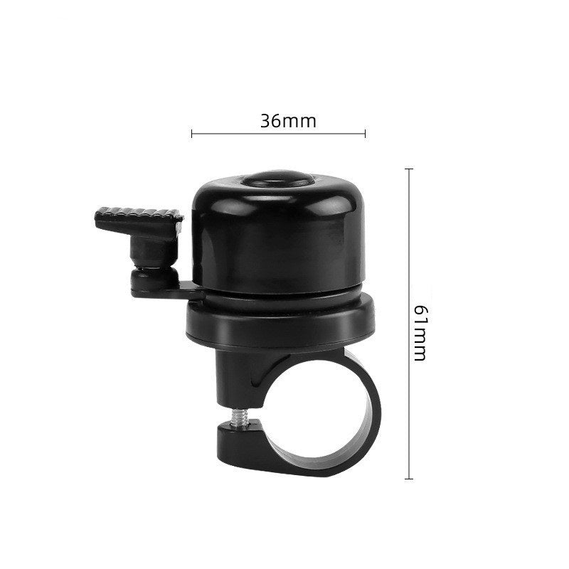 Black bicycle bell with measurements on a white background