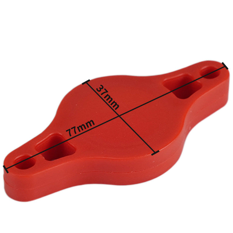 Red plastic Bicycle Airtag Tracker Protective Mount with measurements on a white background