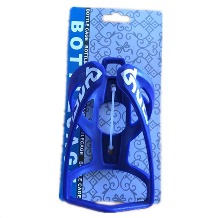 Blue bottle cage in packaging with brand logo on a white background
