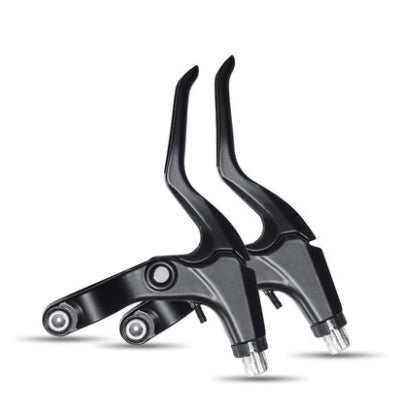 Pair of black bicycle brake levers on a white background