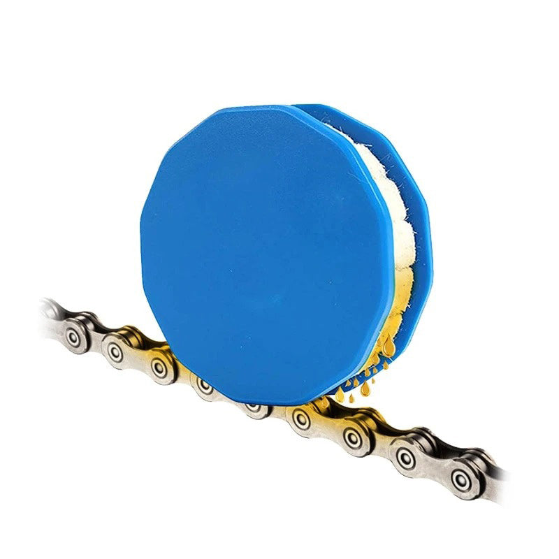 Blue chain tool with a bicycle chain on a white background