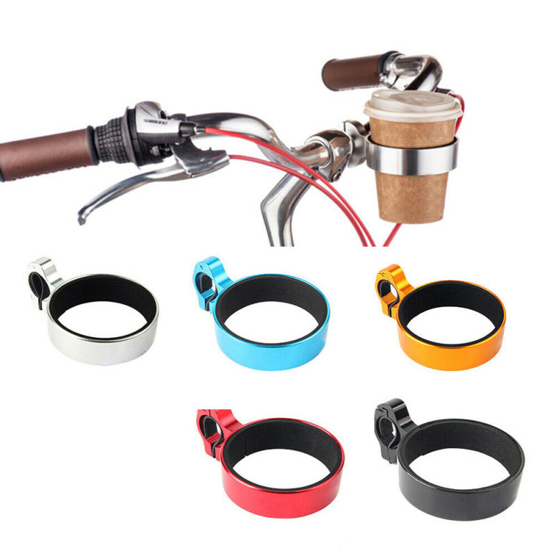 Set of colorful bicycle cup holders with a coffee cup on a white background