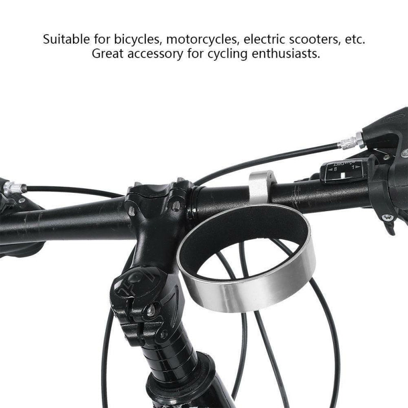 Bicycle handlebar with a metal cup holder on a white background