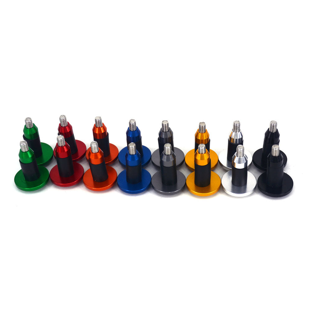 Set of colorful aluminium alloy Bicycle Handlebar Plugs arranged in a grid on a white background