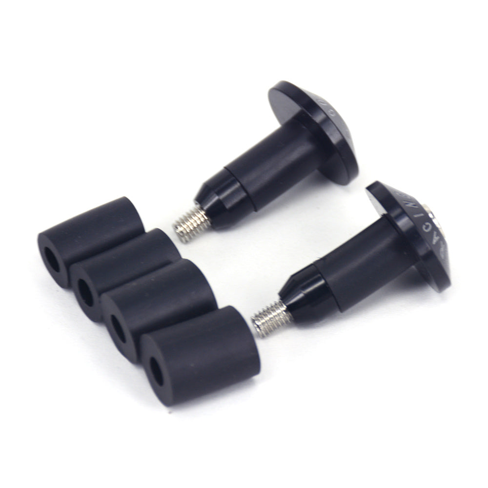 Two black aluminium Bicycle Handlebar Plugs on a white background