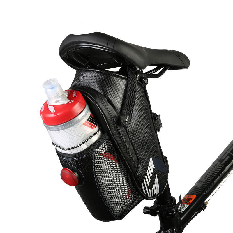 Bicycle saddle bag with water bottle holder on a white background