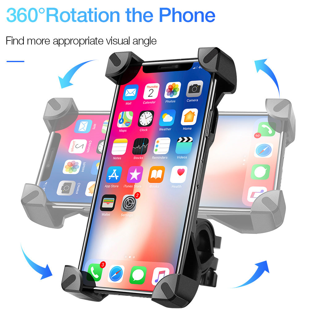 Bicycle Phone mount with 360-degree rotation feature on a white background
