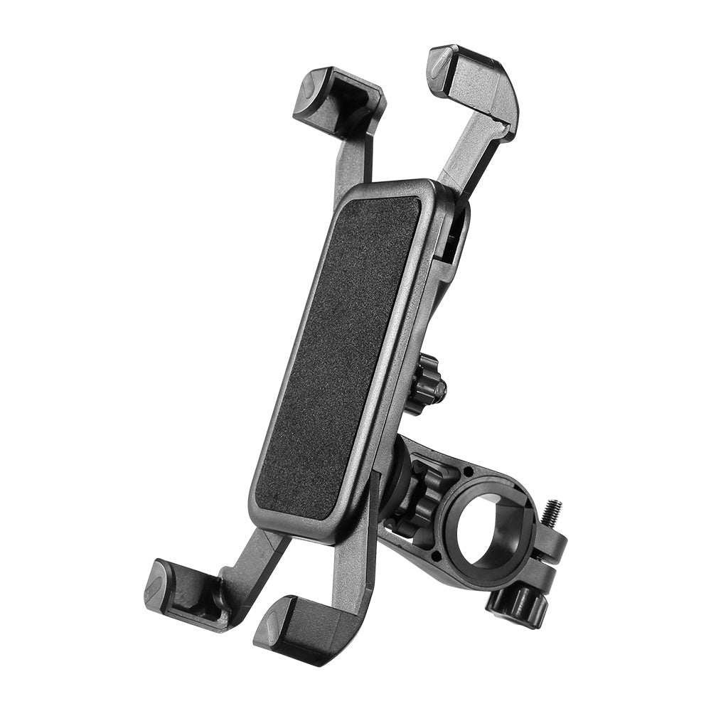 Black bicycle phone mount on a white background