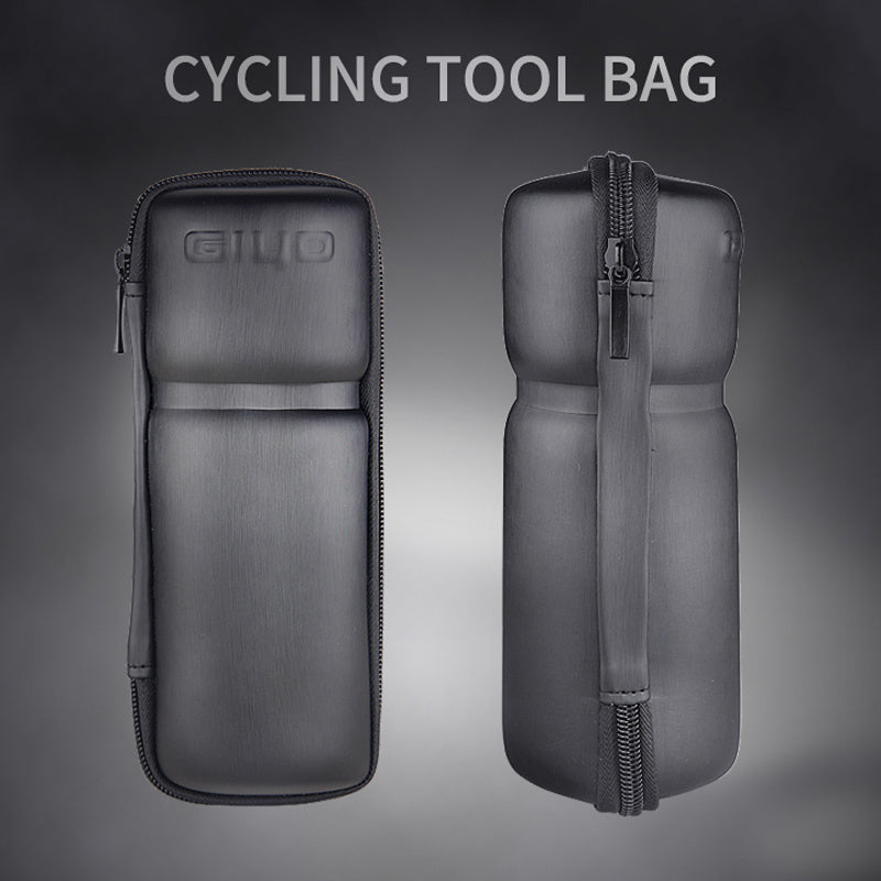 Cycling tool bag with zip and visible brand logo on a gradient background