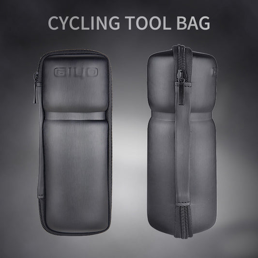 Cycling tool bag with zip and visible brand logo on a gradient background