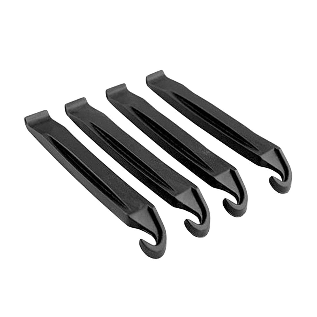 Set of four black Bicycle Tyre Levers on a white background
