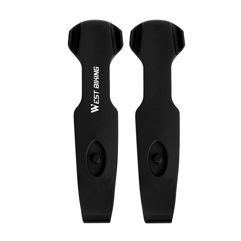 Two black bike tyre levers with 'West Biking' branding on a white background