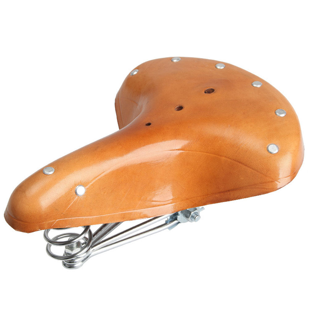 Brown bicycle saddle with metal springs on a white background