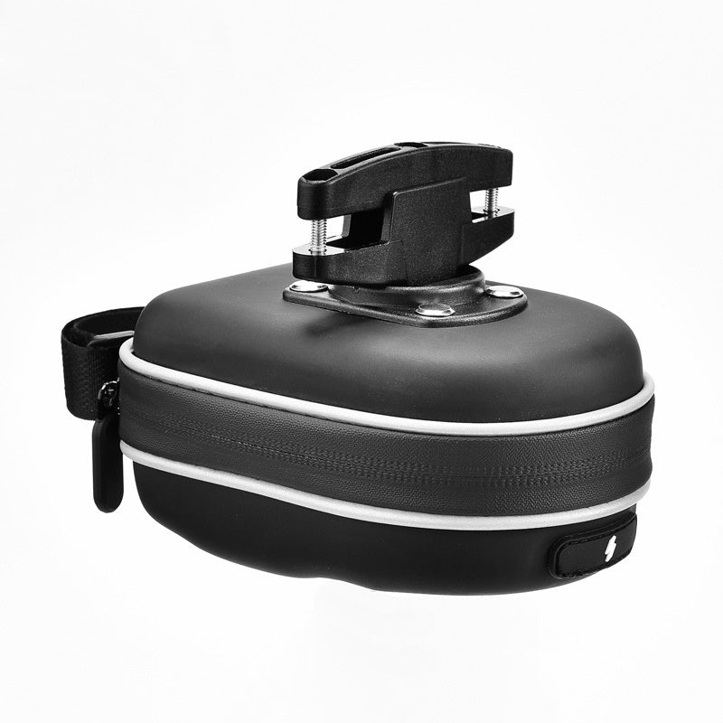 Black Compact Bicycle Saddle Bag with a mount on a white background