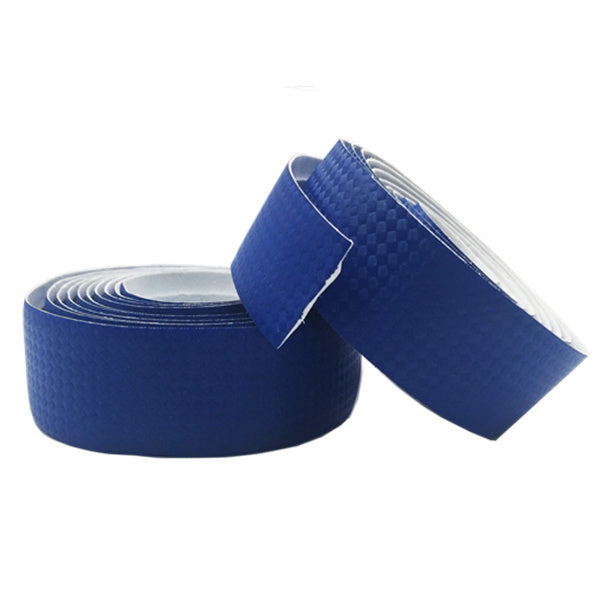Two rolls of blue EVA bicycle handlebar tape on a white background