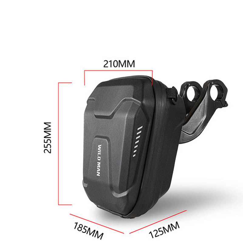 Black EVA Hard Shell Bicycle Handlebar Bag with dimensions on a white background