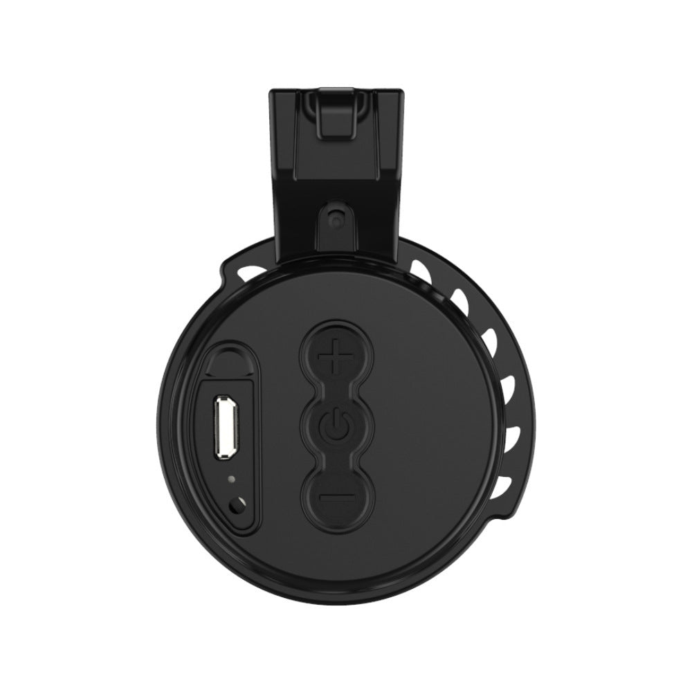 Black Electric Bicycle Bell with control buttons on a white background