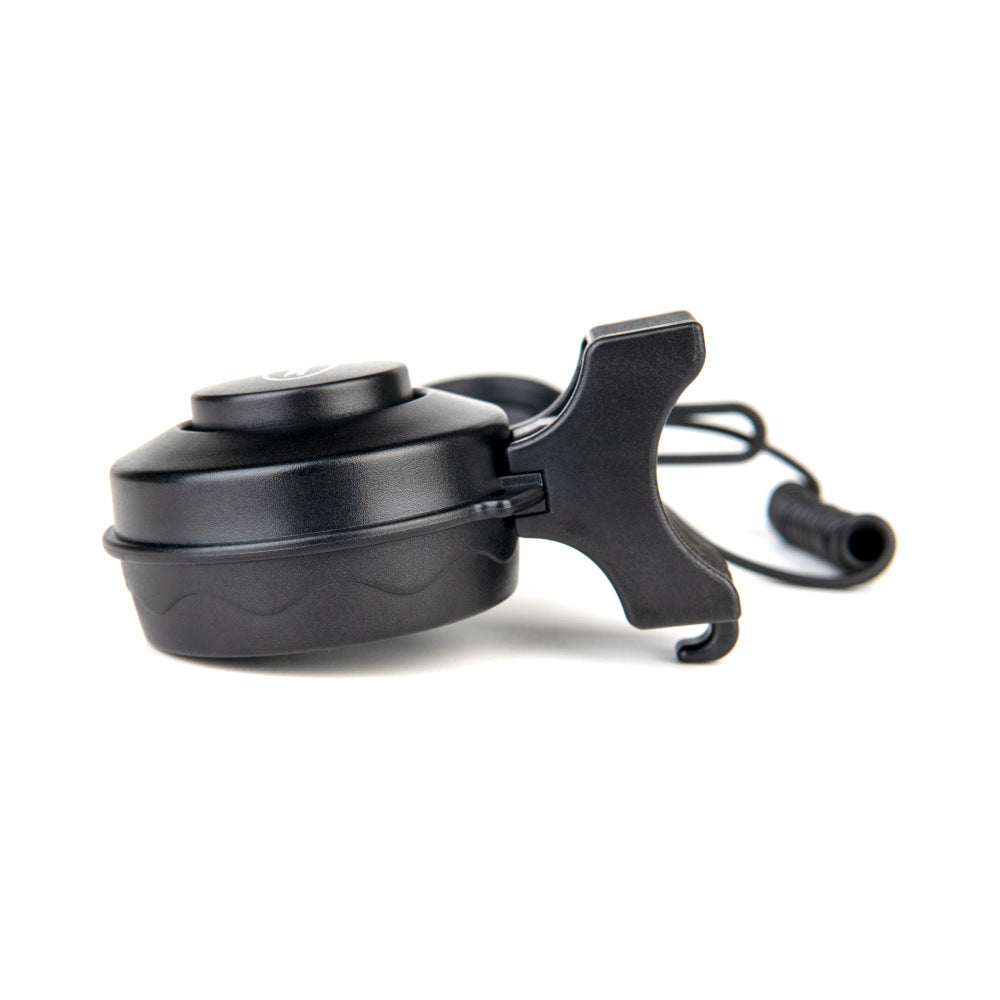 Black Electric Bicycle Bell with a handle on a white background