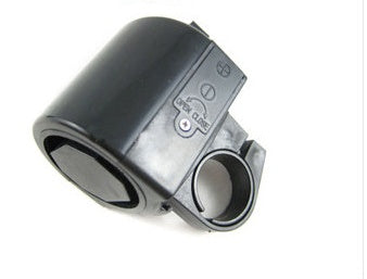 Black electric bicycle horn with control buttons on a white background