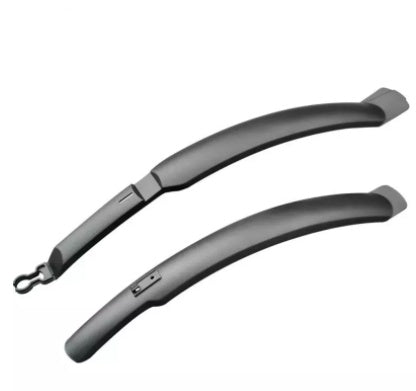 Pair of black mountain bike mudguards on a white background