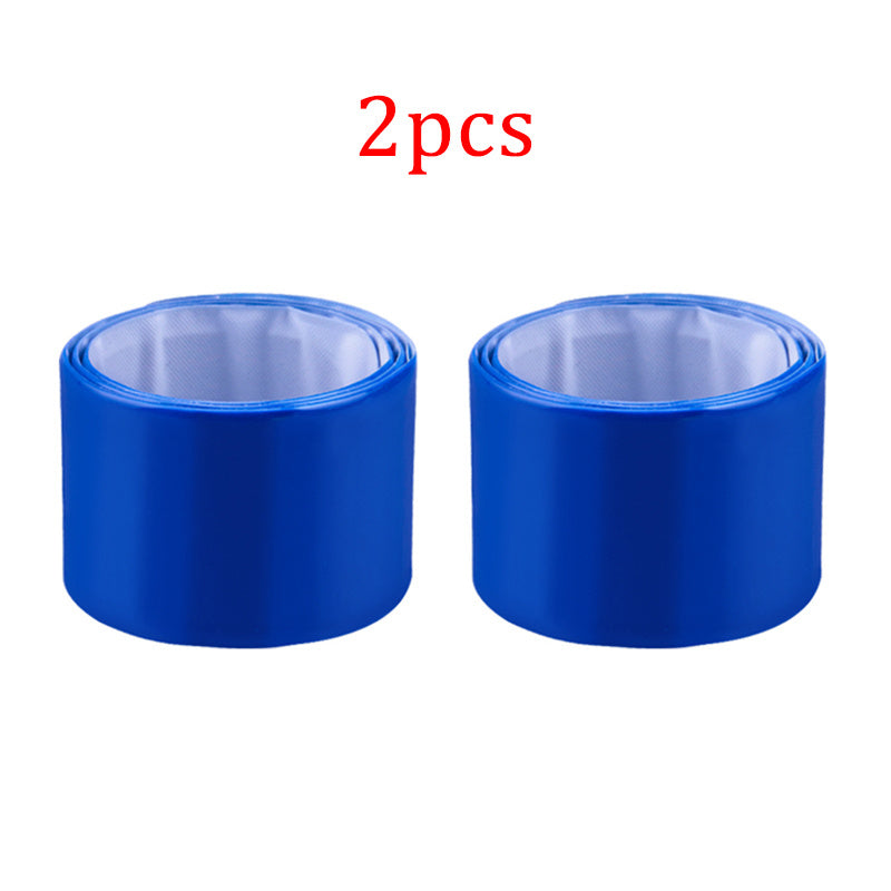 Two blue reflective cycling leg bands with a white background.