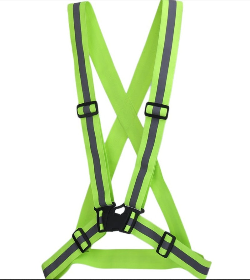 Green Hi-Viz Reflective Cycling Vest with reflective straps on a white background