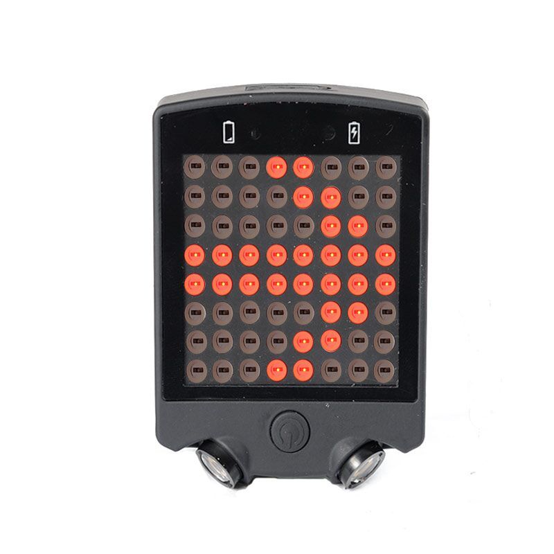 Black LED Bicycle Indicator Light with red and gray circular lights on a white background