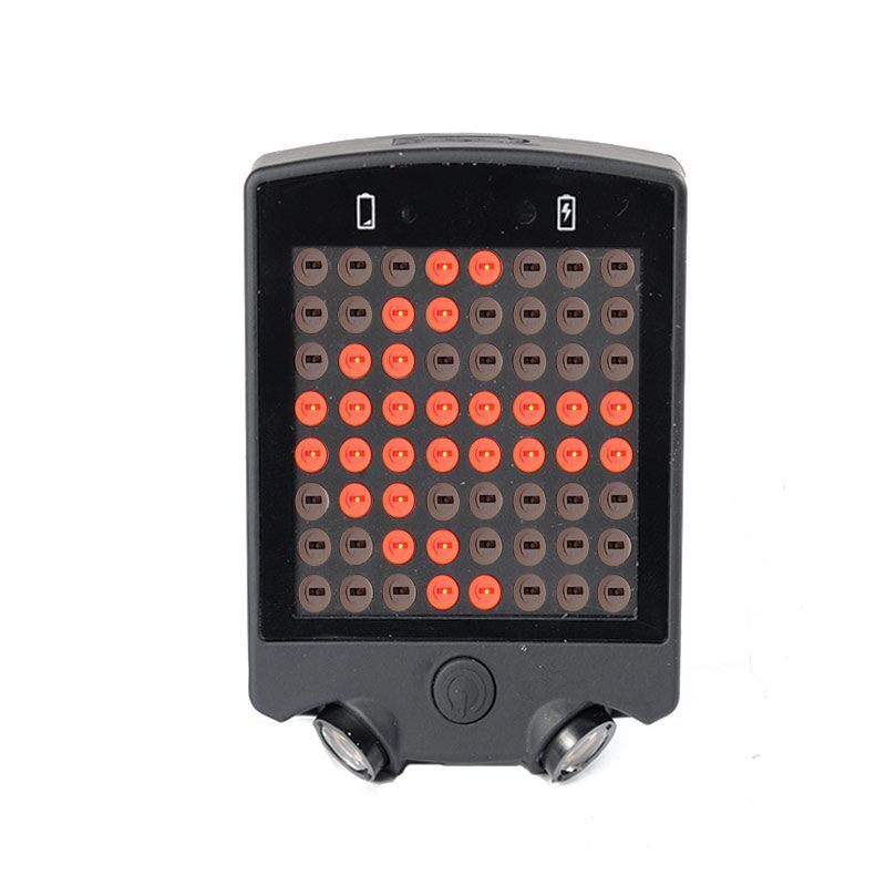 Black LED Bicycle Indicator Light with red and gray lights on a white background