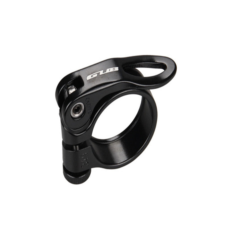 Black bicycle seat post clamp with 'GUB' branding on a white background