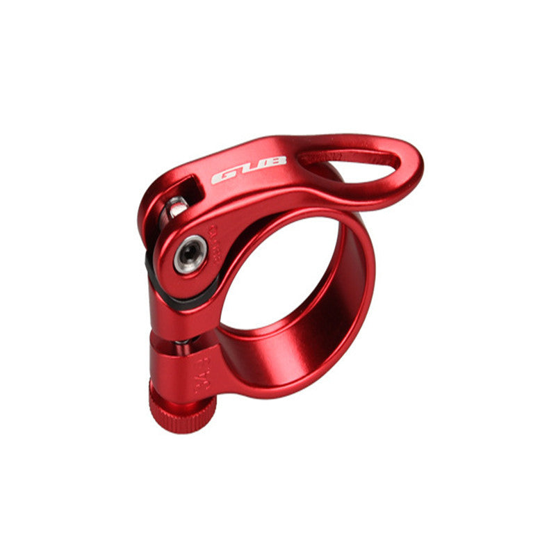 Red bicycle seat clamp with 'GUB' branding on a white background