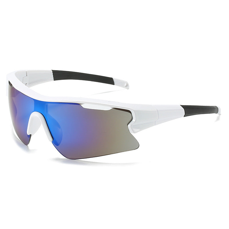 White Lightweight Photosensitive Cycling sunglasses with blue-tinted lenses on a white background