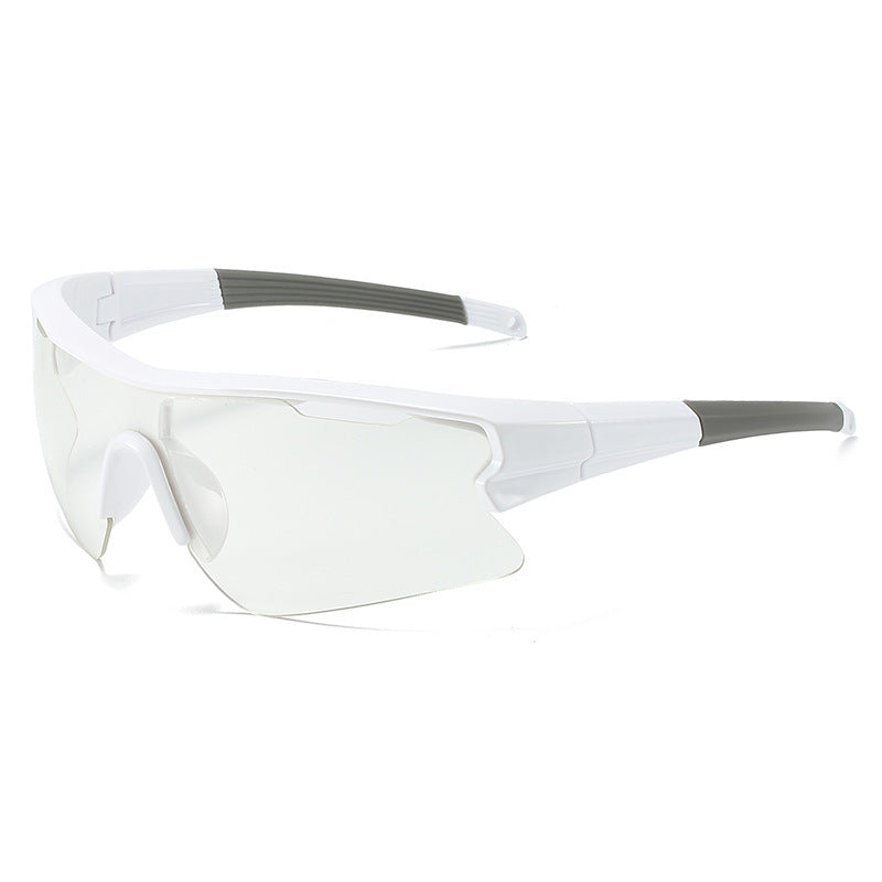 White Lightweight Photosensitive Cycling Sunglasses with gray accents on a white background