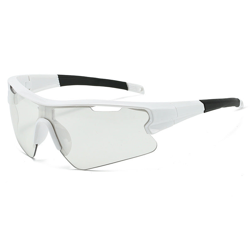 White Lightweight Photosensitive Cycling Sunglasses with black accents on a white background