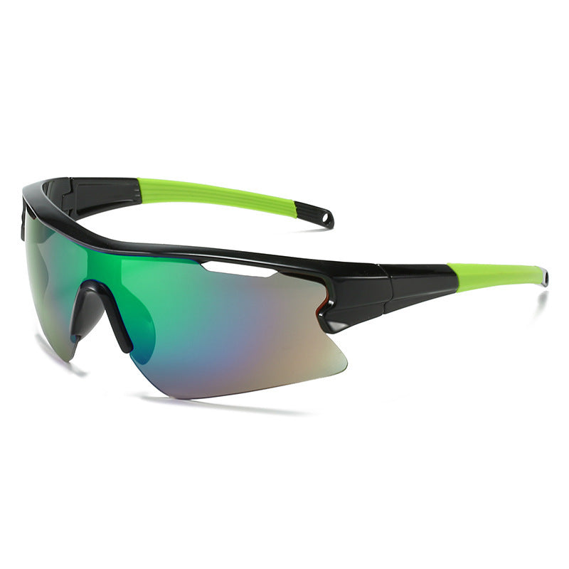 Lightweight Photosensitive Cycling Sunglasses with green and black frame on a white background