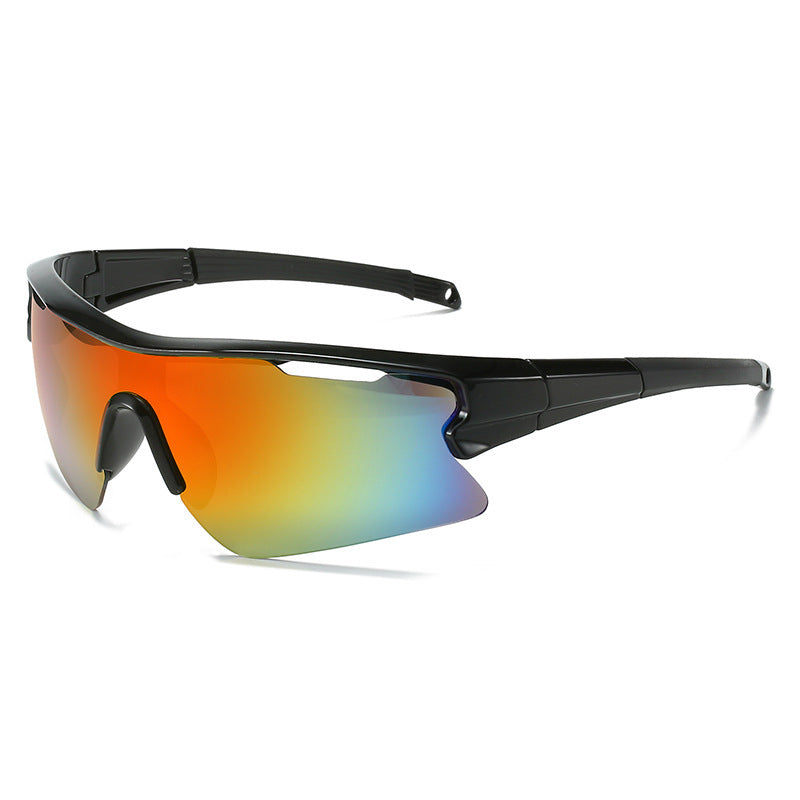 Lightweight Photosensitive Cycling Sunglasses with black frame and multicolored lens on a white background